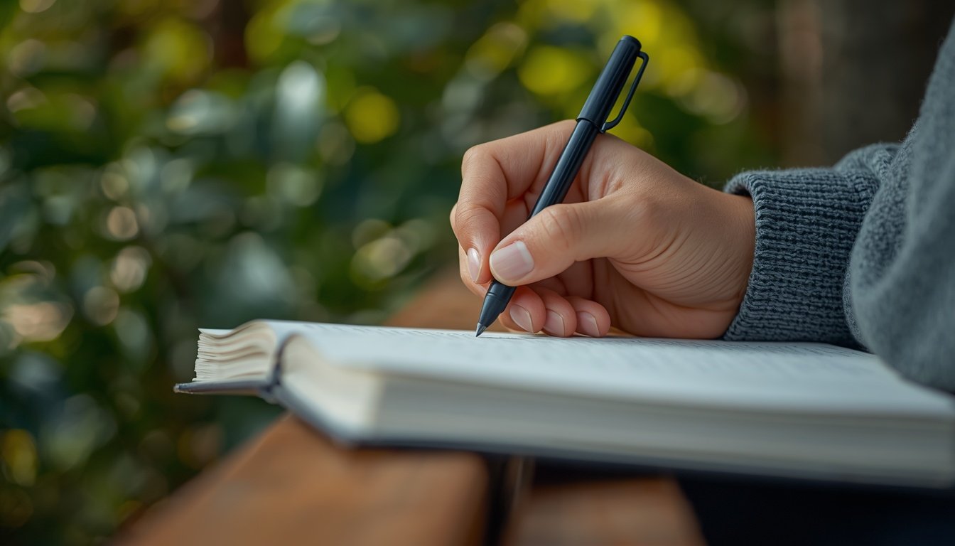 Person journaling outside as part of daily anxiety management techniques