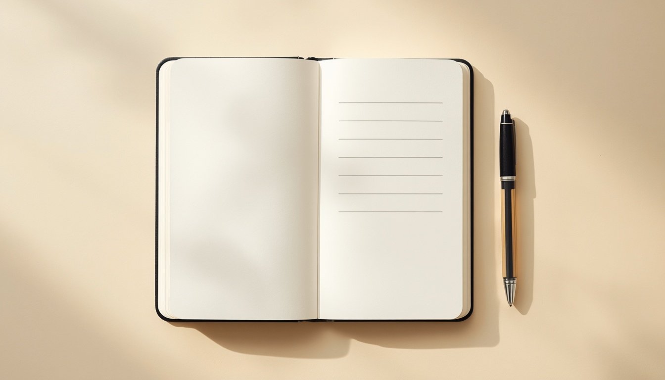 Blank notebook and pen representing a fresh start for better mindset
