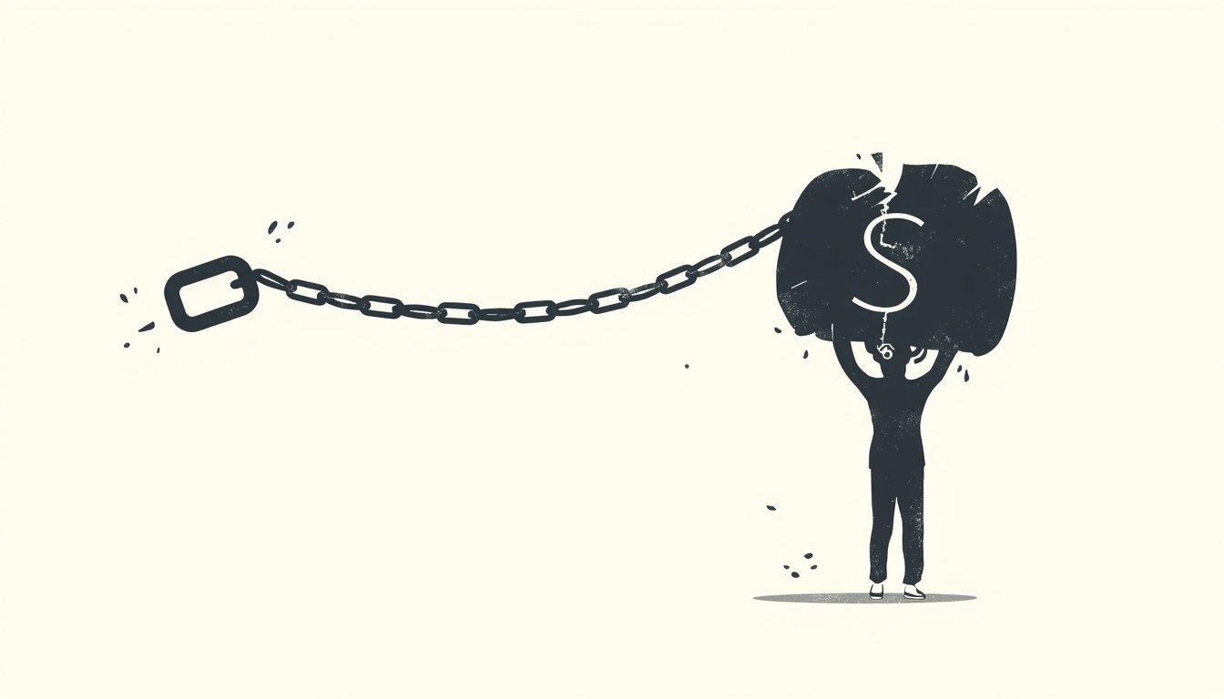 Person breaking free from financial debt chains