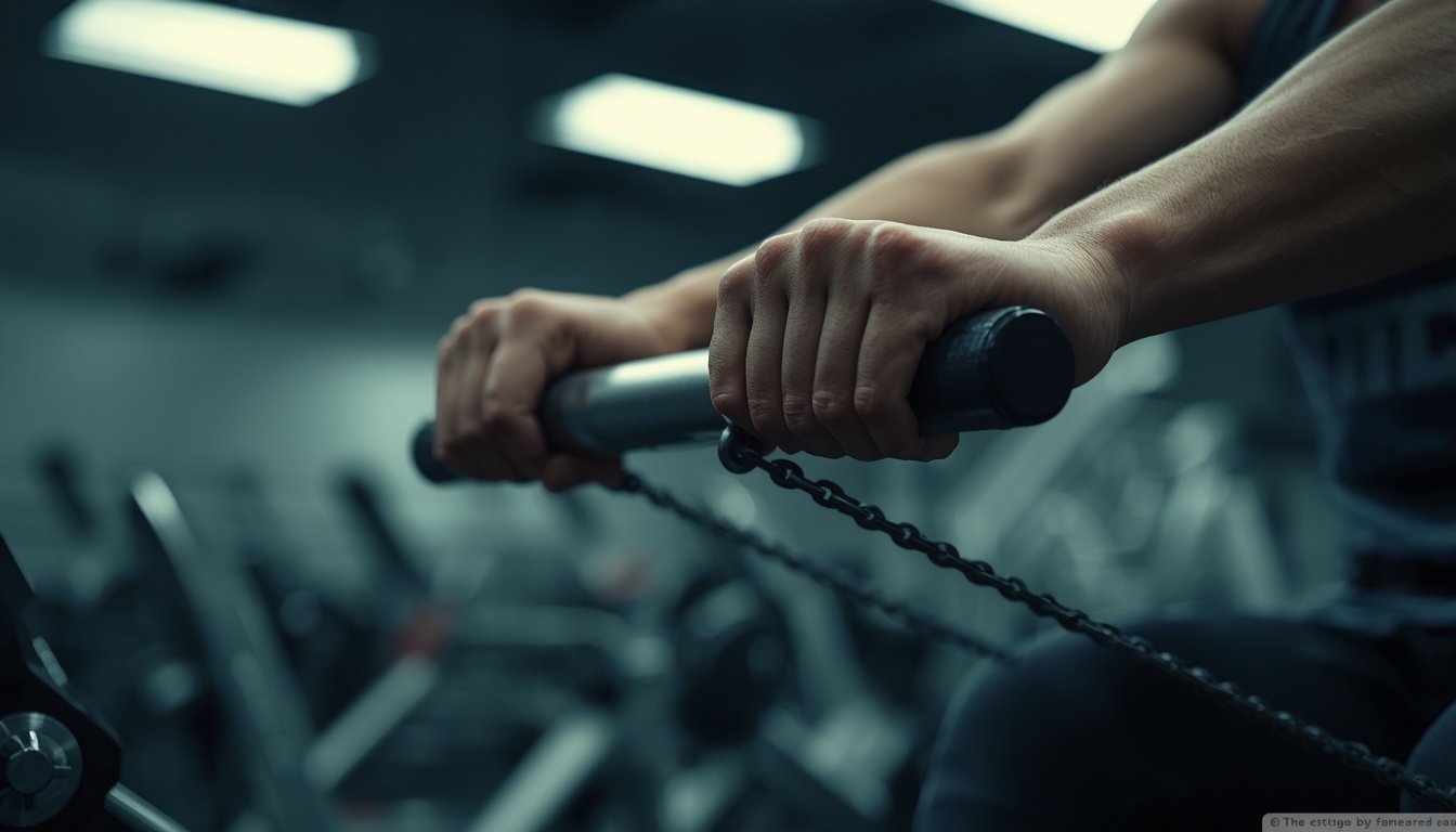 Hands gripping gym cable machine during intense cardio exercises