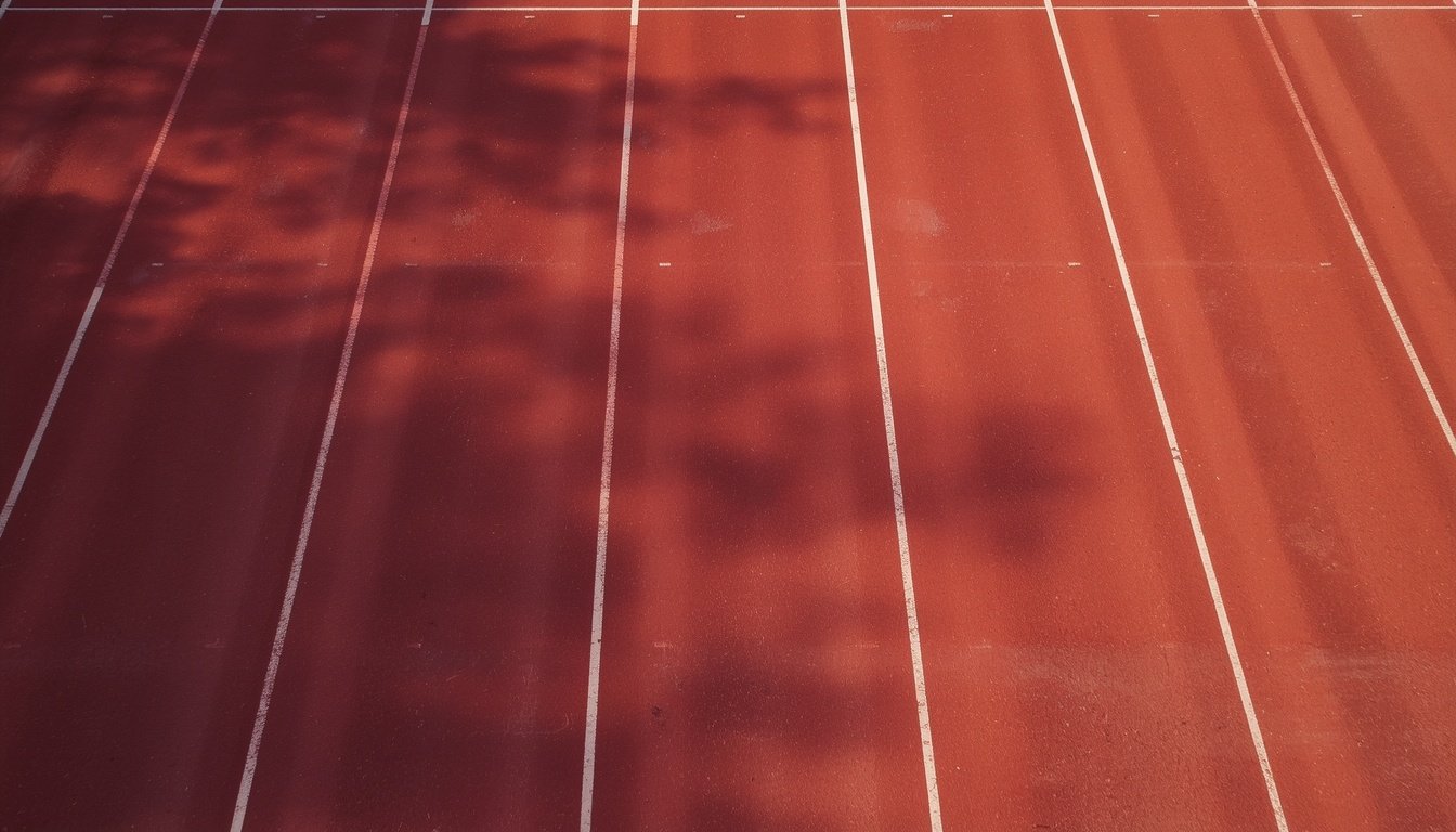 Red running track aerial view ideal for cardio exercises outdoors
