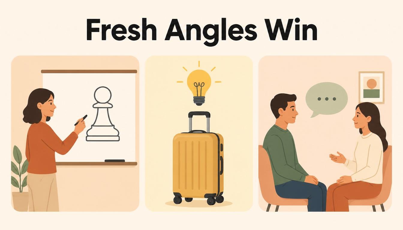 Three scenes showing creative thinking approaches to everyday challenges