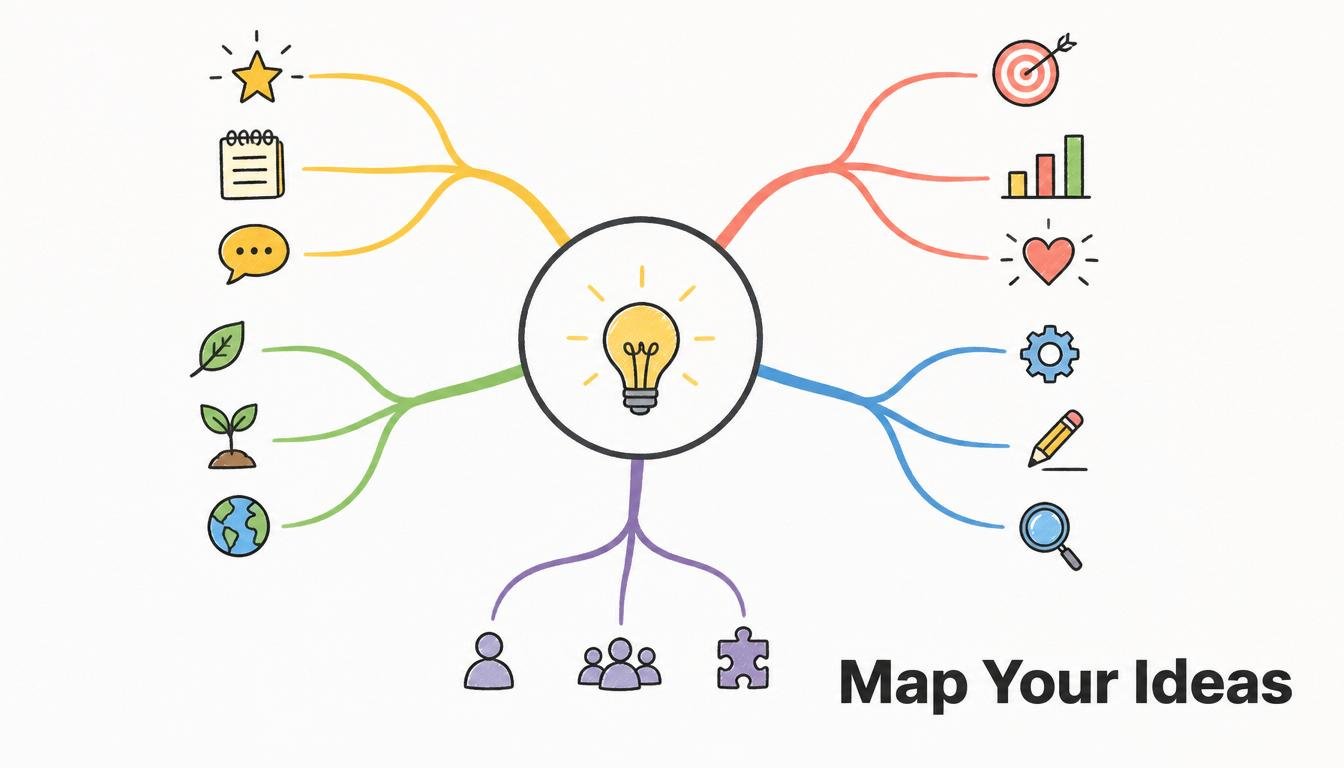 Colorful mind map illustrating creative thinking and idea connections