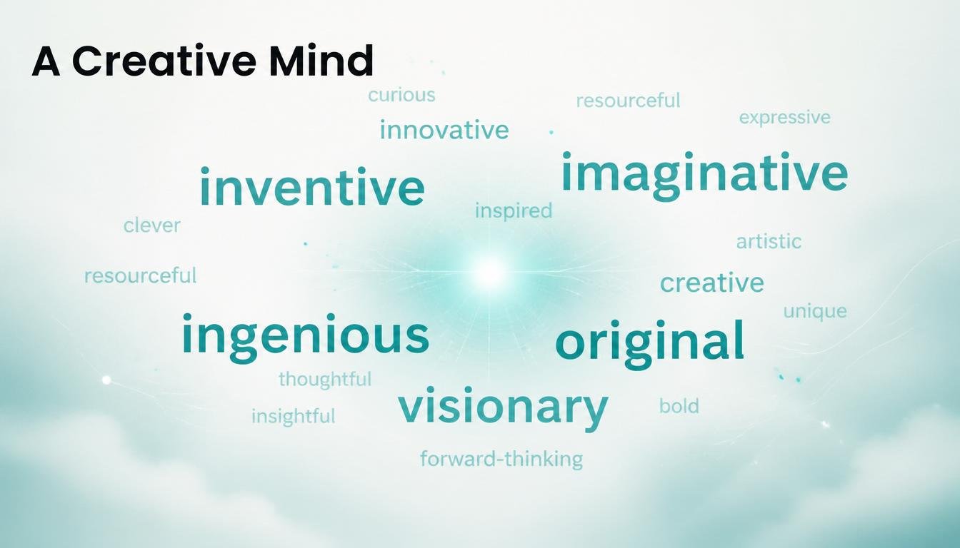 Word cloud showing traits of a creative thinking mind