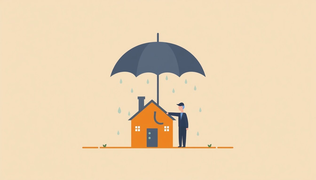 Financial protection concept with umbrella over home