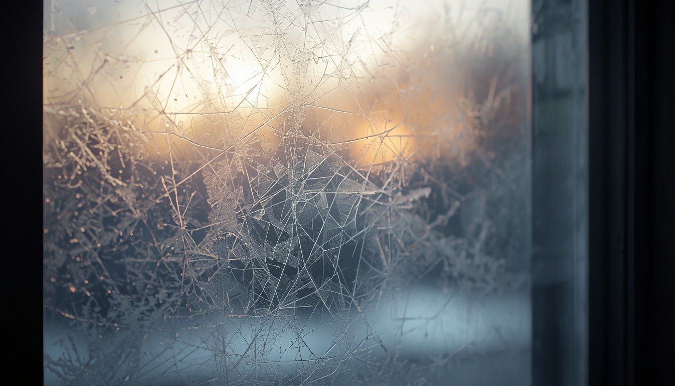 Frost slowly forms delicate patterns across a window pane.