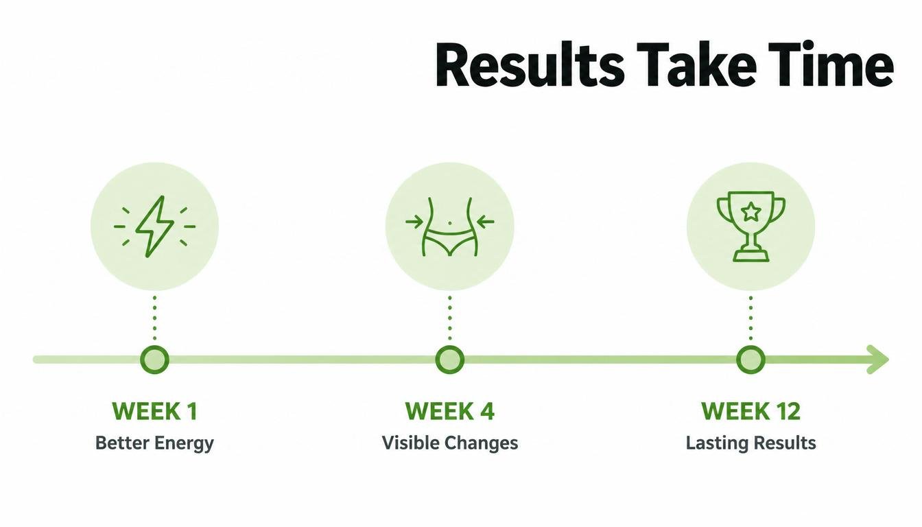 Timeline showing healthy eating results from week one to week twelve