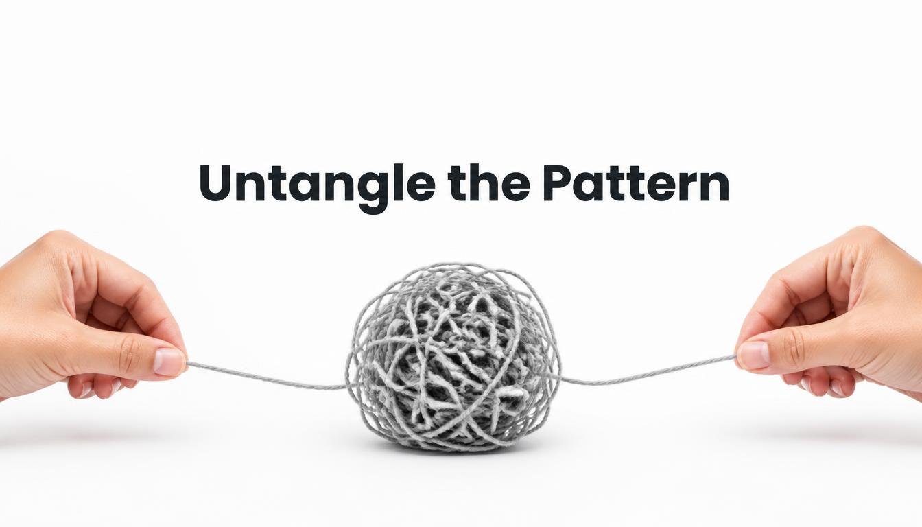 A tangled ball of thread being slowly unraveled, representing negative inner dialogue patterns