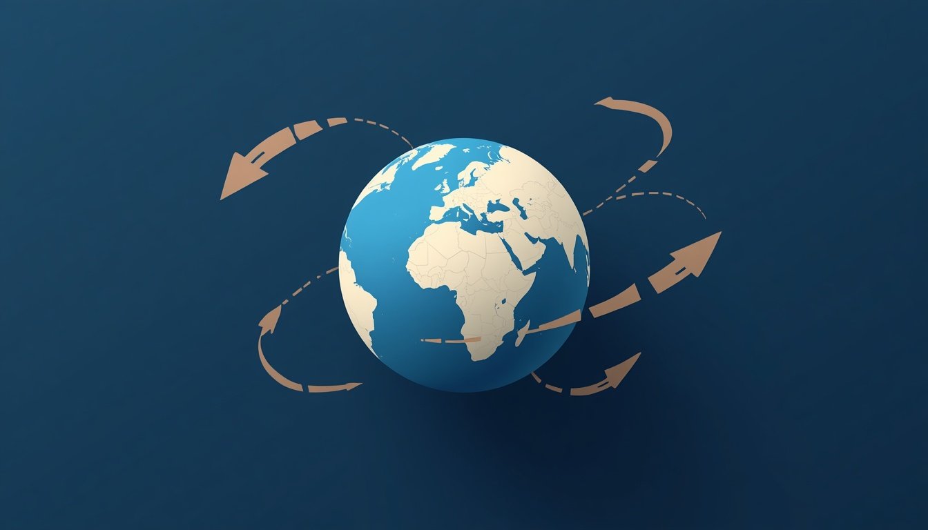 Globe with arrows representing global investment diversification strategy