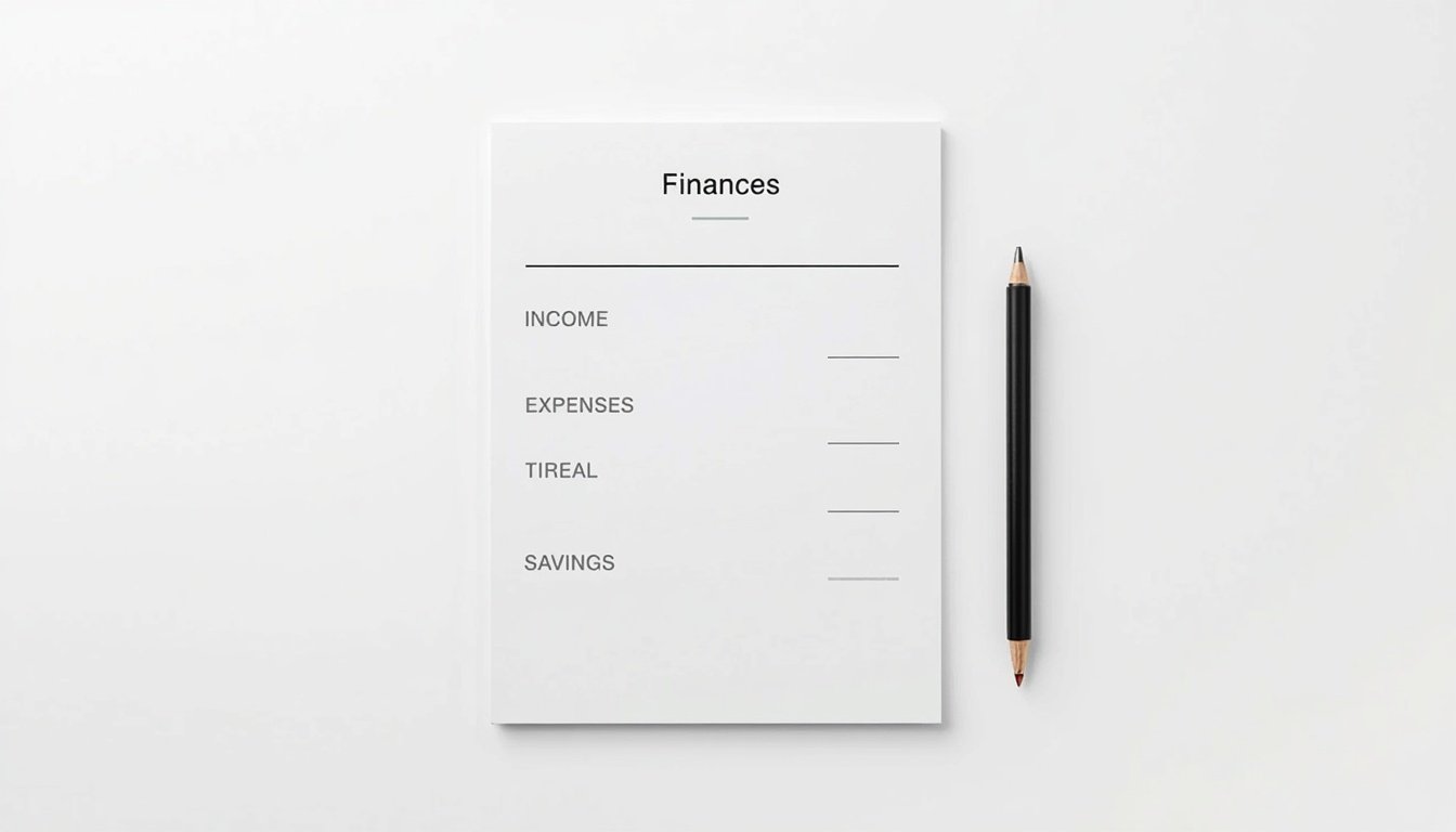 Personal finance budget notebook with income and savings
