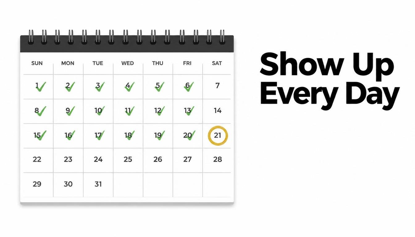 Calendar with daily checkmarks showing consistency in physical fitness