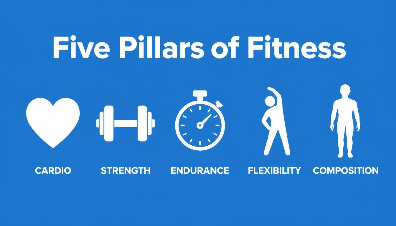 Infographic showing five pillars of physical fitness with icons