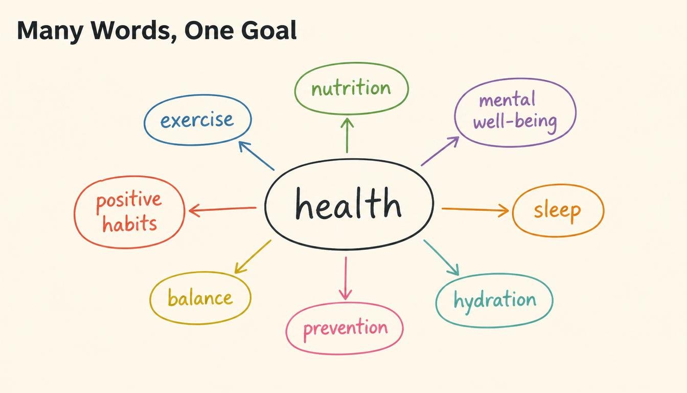 Mind map showing nutrition sleep and habits connected to physical wellness