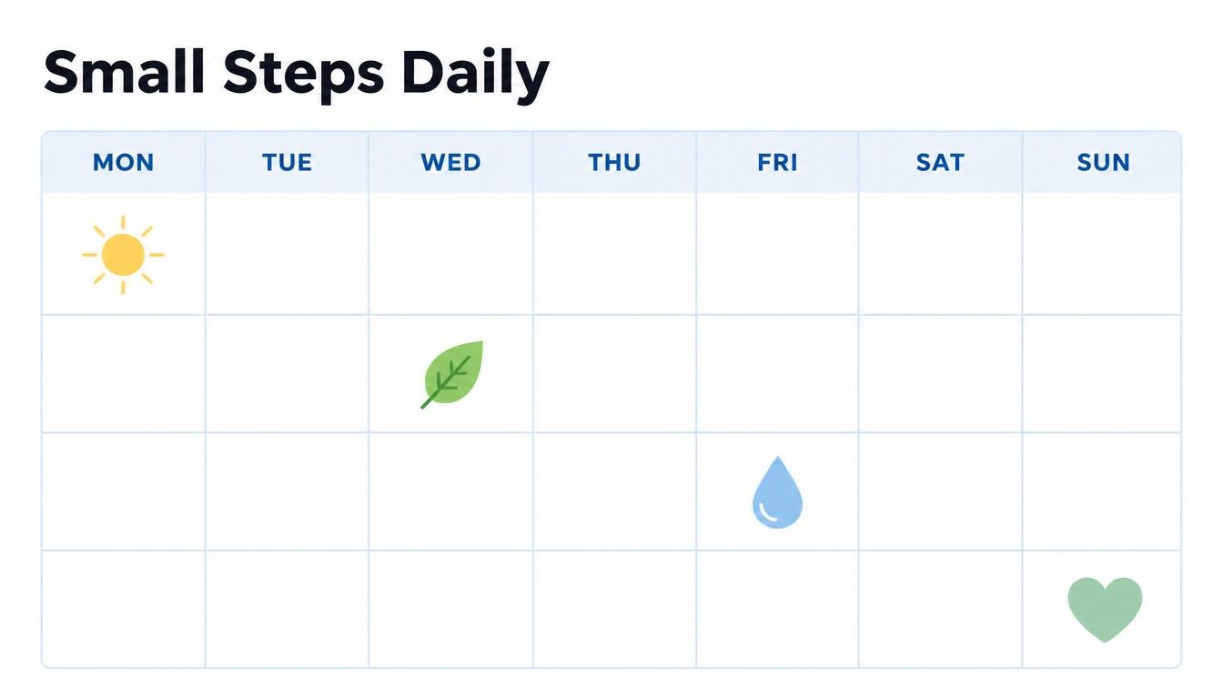 Weekly calendar with nature icons tracking daily self care routines
