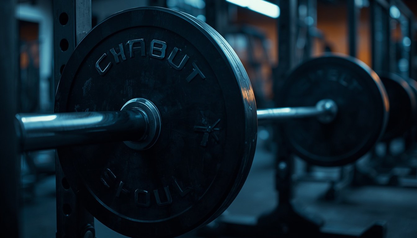 Heavy barbell plates on rack ready for serious strength training