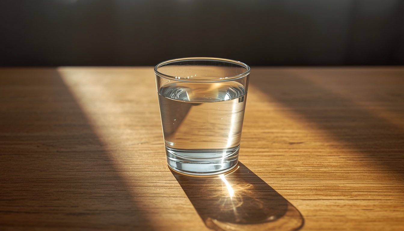 Glass of water in sunlight representing simple daily stress relief