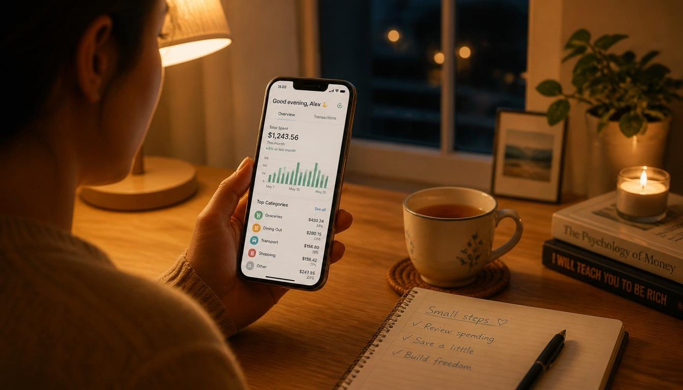 Phone app dashboard showing spending overview to track expenses