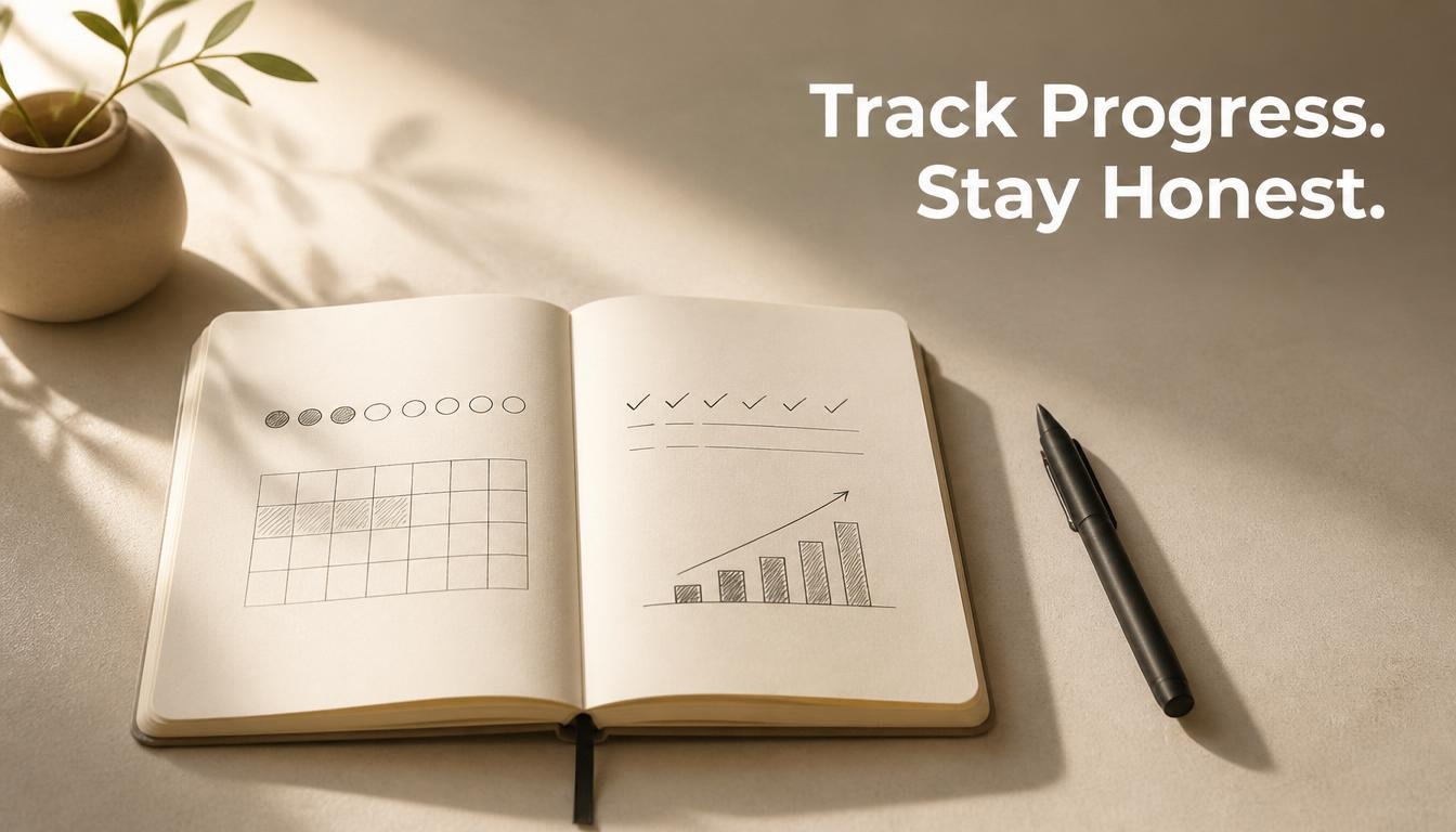 Notebook progress tracker supporting consistent weight loss tips routine