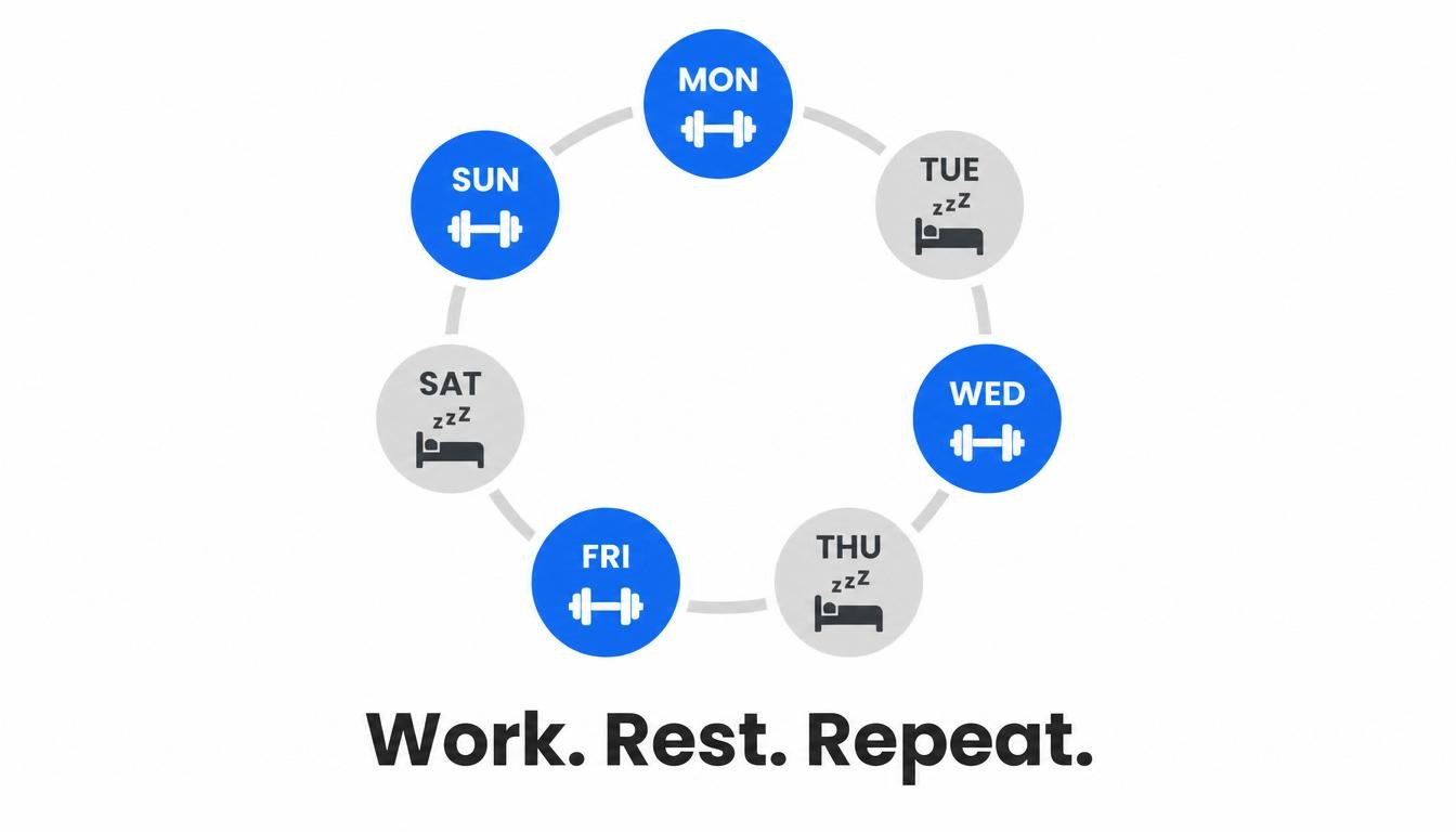 Circular weekly cycle showing consistent workout routines and rest days