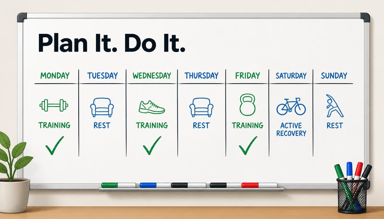 Weekly whiteboard schedule planning structured workout routines